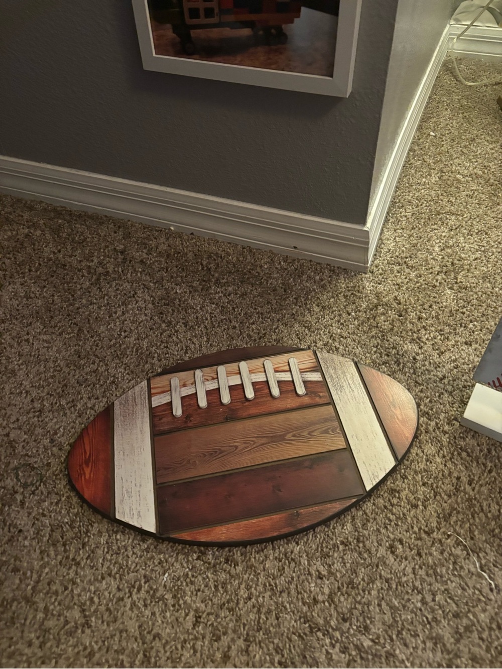 Wooden Football Wall Art - Rustic Brown & White